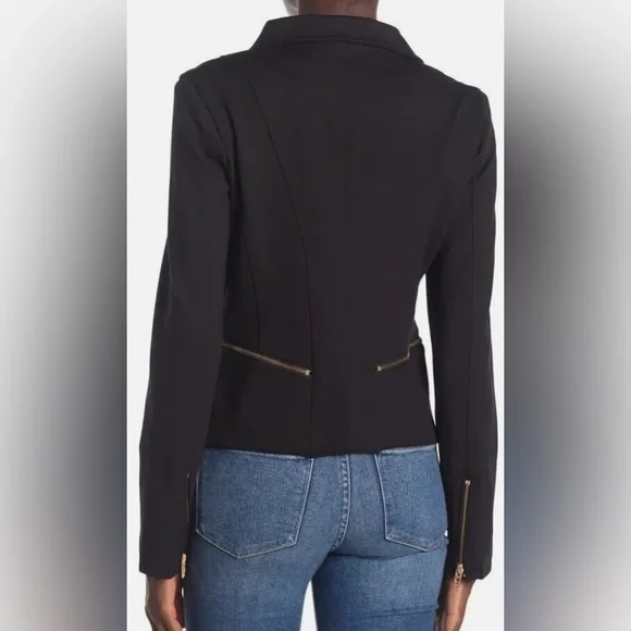 NEW BLANKNYC Denim Psychopath Ponte Moto Jacket - Black / Gold - Large - Picture 3 of 9